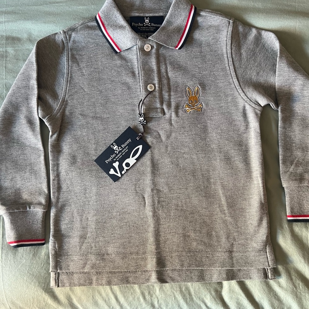 Psycho Bunny Kids Polo Shirt in Gray with Red Accents